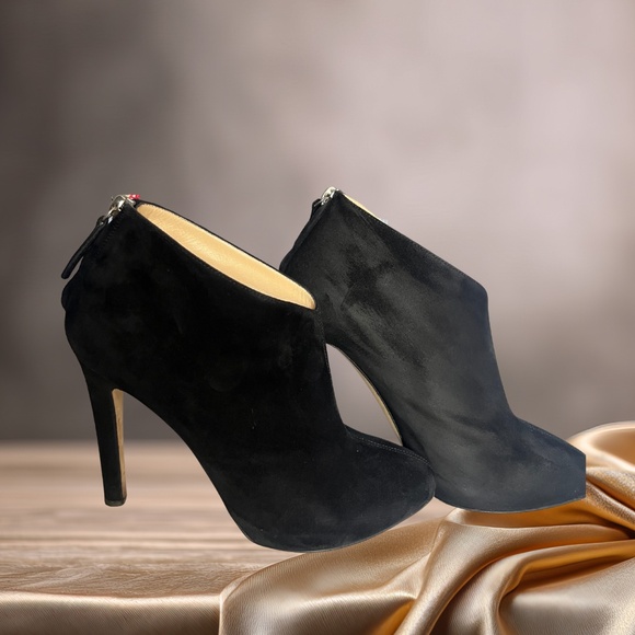 Barneys New York Suede Heeled Booties — Black — Size 39.5 (US 9.5) — With Box - Picture 2 of 7